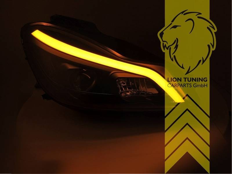 LT Pair LED DRL Lightbar Headlights Mercedes W204 S204 C-Class 11-15 Black LHD