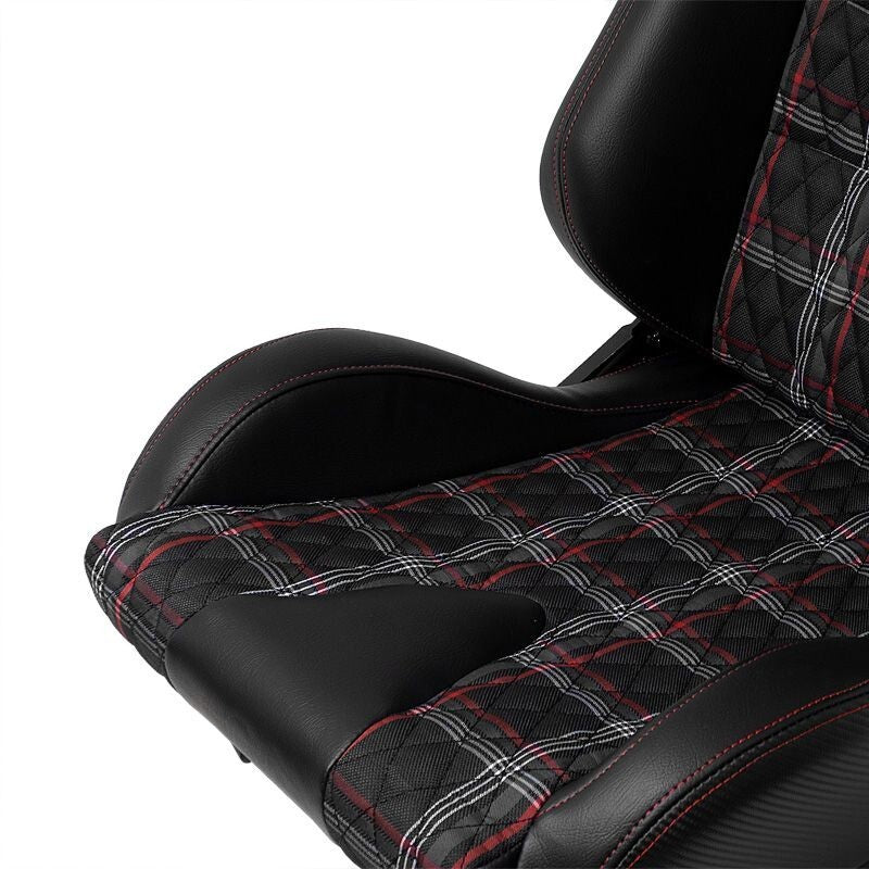 ATS GT x1 Universal Recline Sports Bucket Seat Plaid Check Edition Black & Red