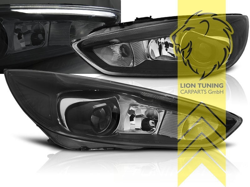 LT Pair LED DRL Lightbar Headlights Ford Focus 3 MK3 15-18 Facelift black LHD