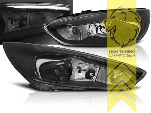 LT Pair LED DRL Lightbar Headlights Ford Focus 3 MK3 15-18 Facelift black LHD