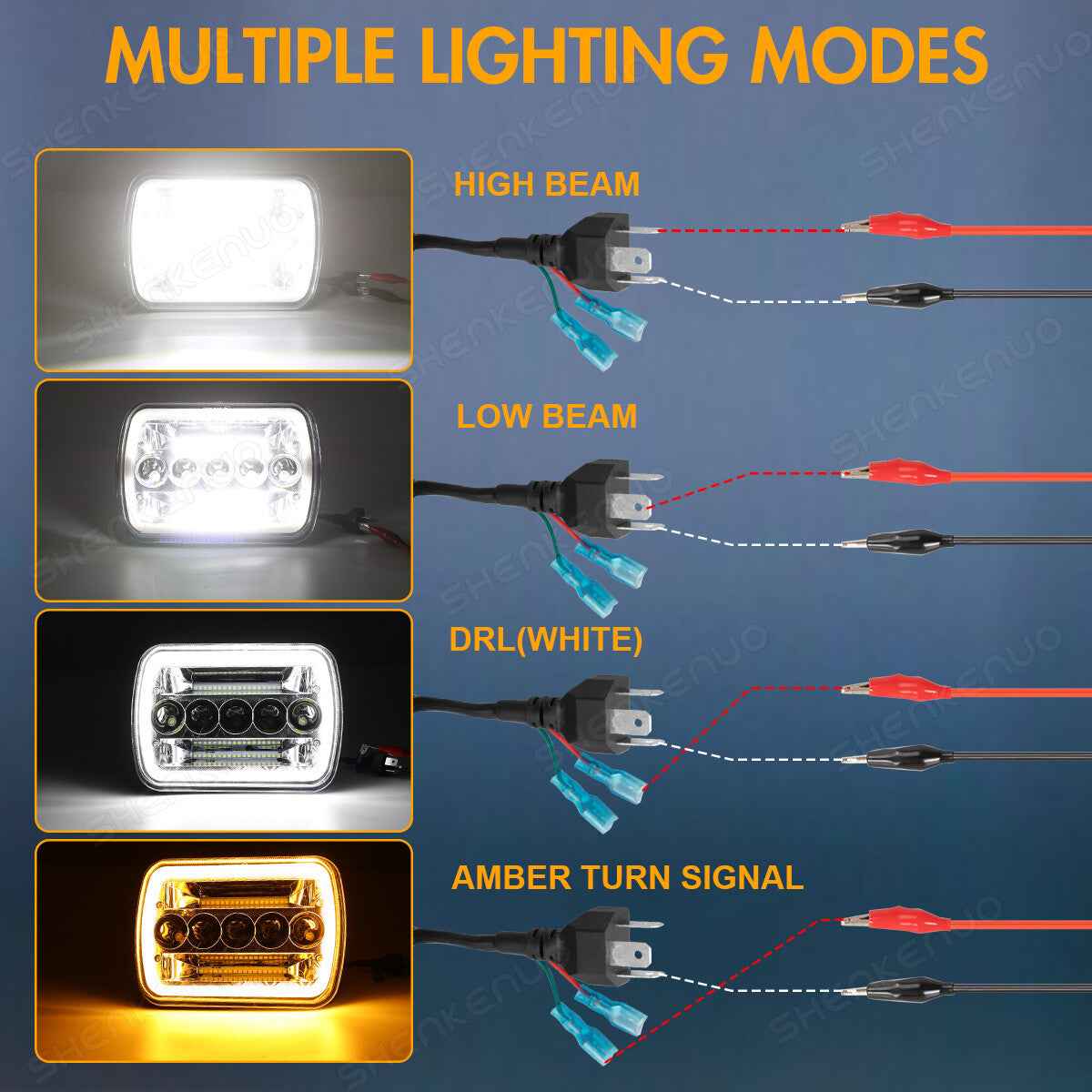 5x7in6 x 7inch Headlight LED Square Light High/Low Beam Headlamp For Motorcycle