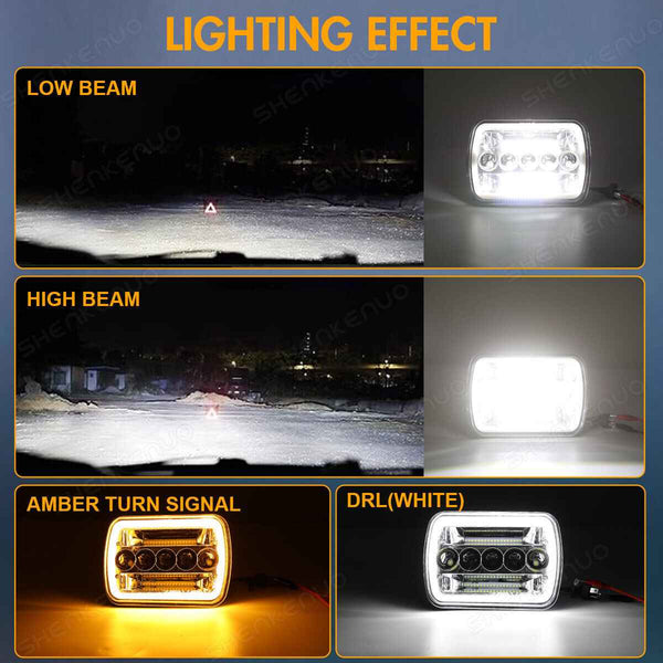 5x7in6 x 7inch Headlight LED Square Light High/Low Beam Headlamp For Motorcycle