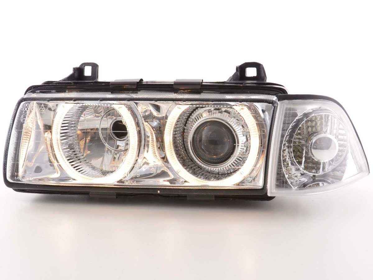FKA Pair Xenon Angel Eyes Headlights E36 92-98 chrome DEPO Universal RHD LHD
