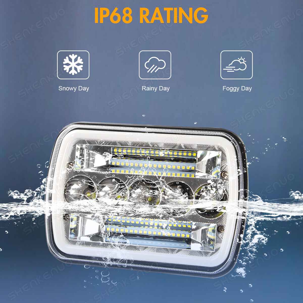 5x7in6 x 7inch Headlight LED Square Light High/Low Beam Headlamp For Motorcycle