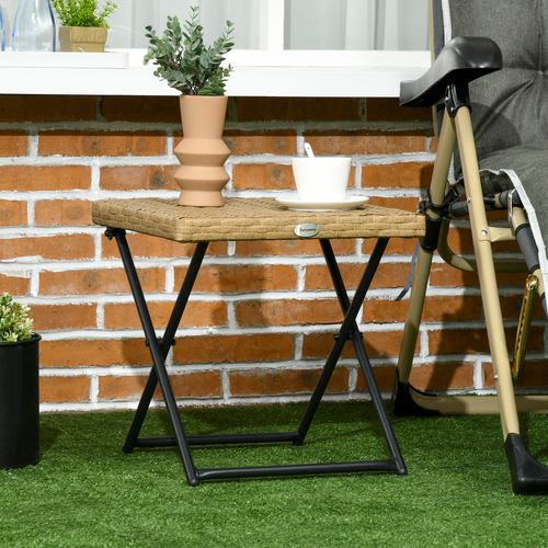 Outsunny Folding Square Rattan Coffee Table, Steel Frame Bistro Garden Natural