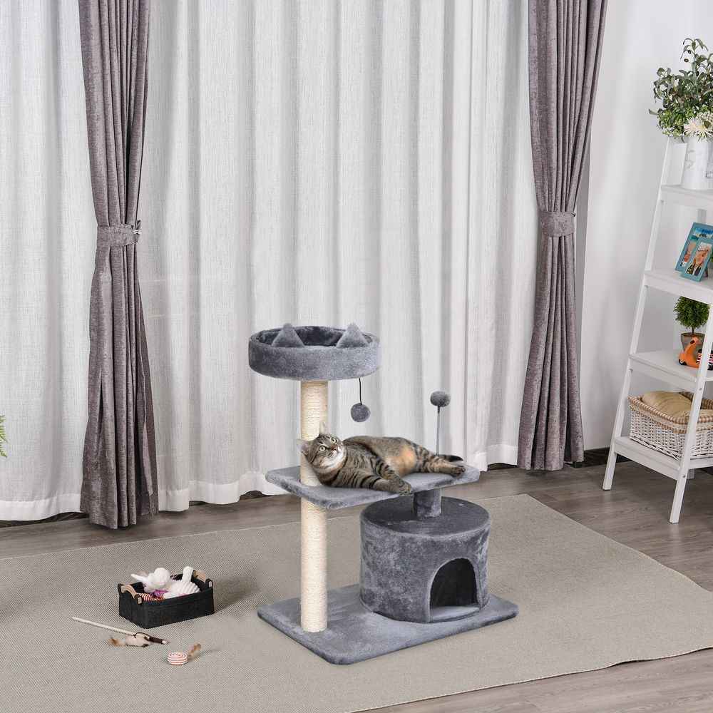 PawHut Mult-level Cat Tree Scratch Post Scratcher Climbing Tower Kitty Activity Center Condo Perch Jumping Platforms Grey 61L x 41W x 81H cm