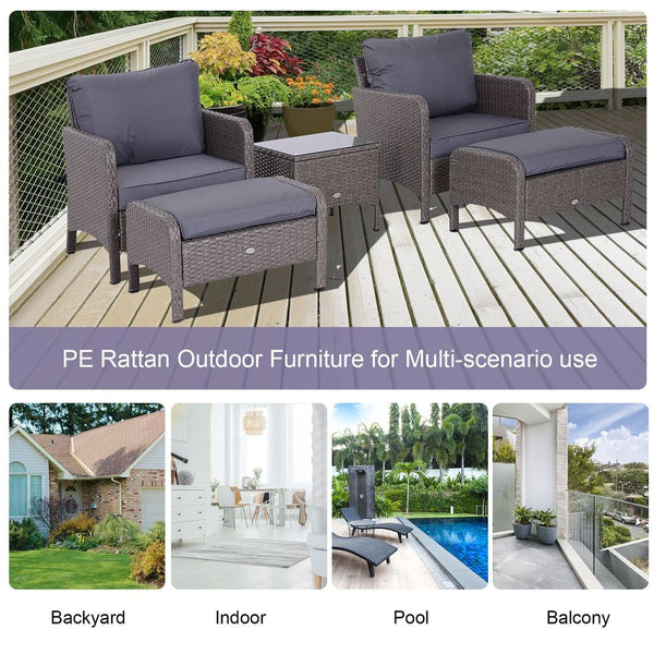 Premium Rattan Furniture Set - 5 Pcs, Steel Frame, Grey