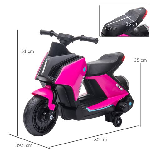 HOMCOM 6V Kids Electric Motorbike Ride On Toy w/Music Headlights Safety Training Wheels for Girls Boy 2-4 Years Pink