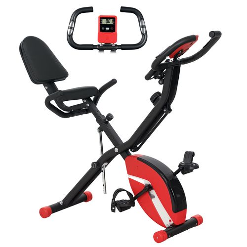 SPORTNOW Folding Exercise Bike with Arm Bands and Hand Pulse Sensor, Red