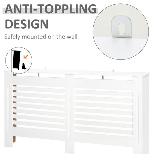 HOMCOM Modern Radiator Cover Cabinet Slatted Design MDF White Medium