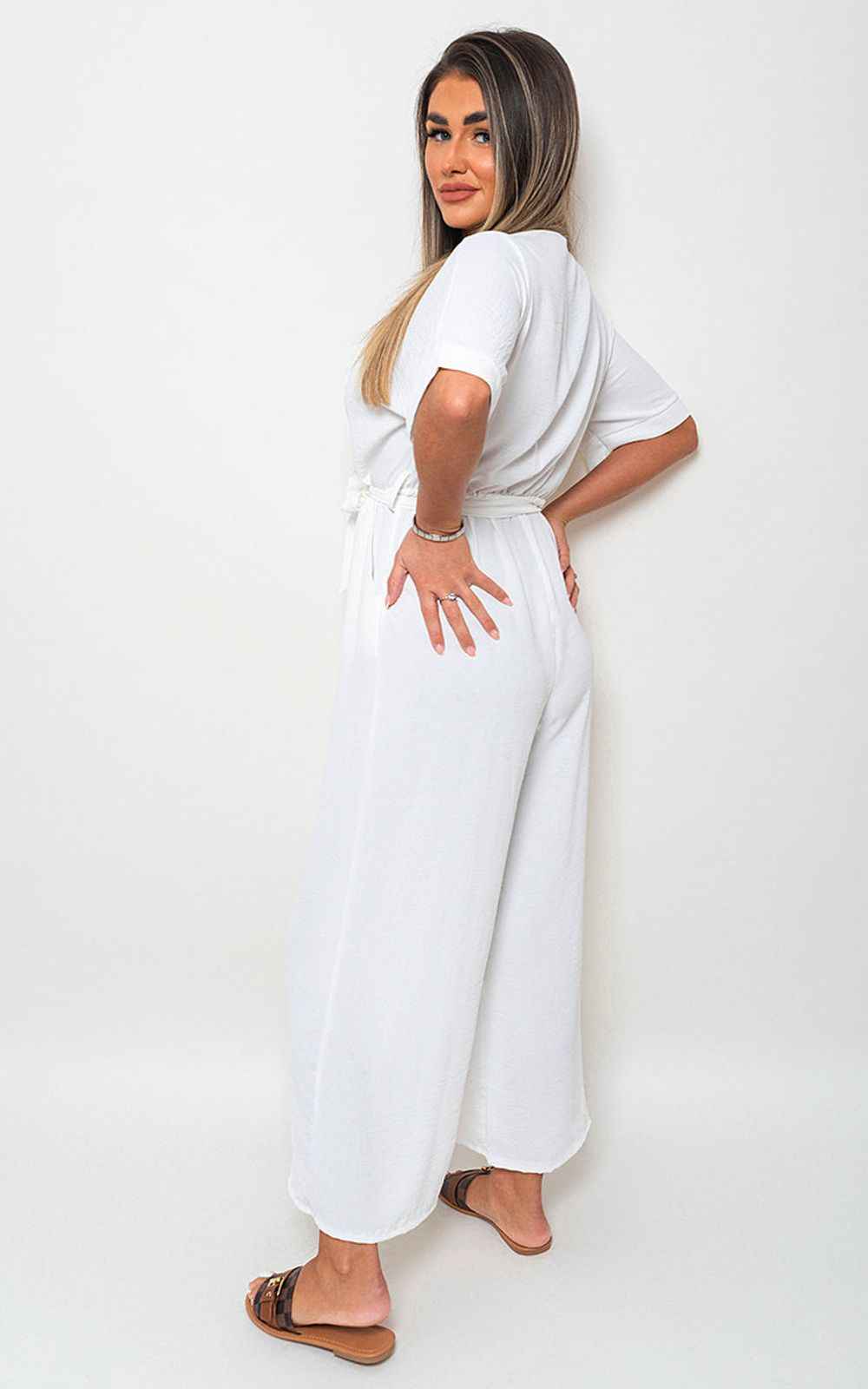 High-Quality V Neck Tie Waist Jumpsuit