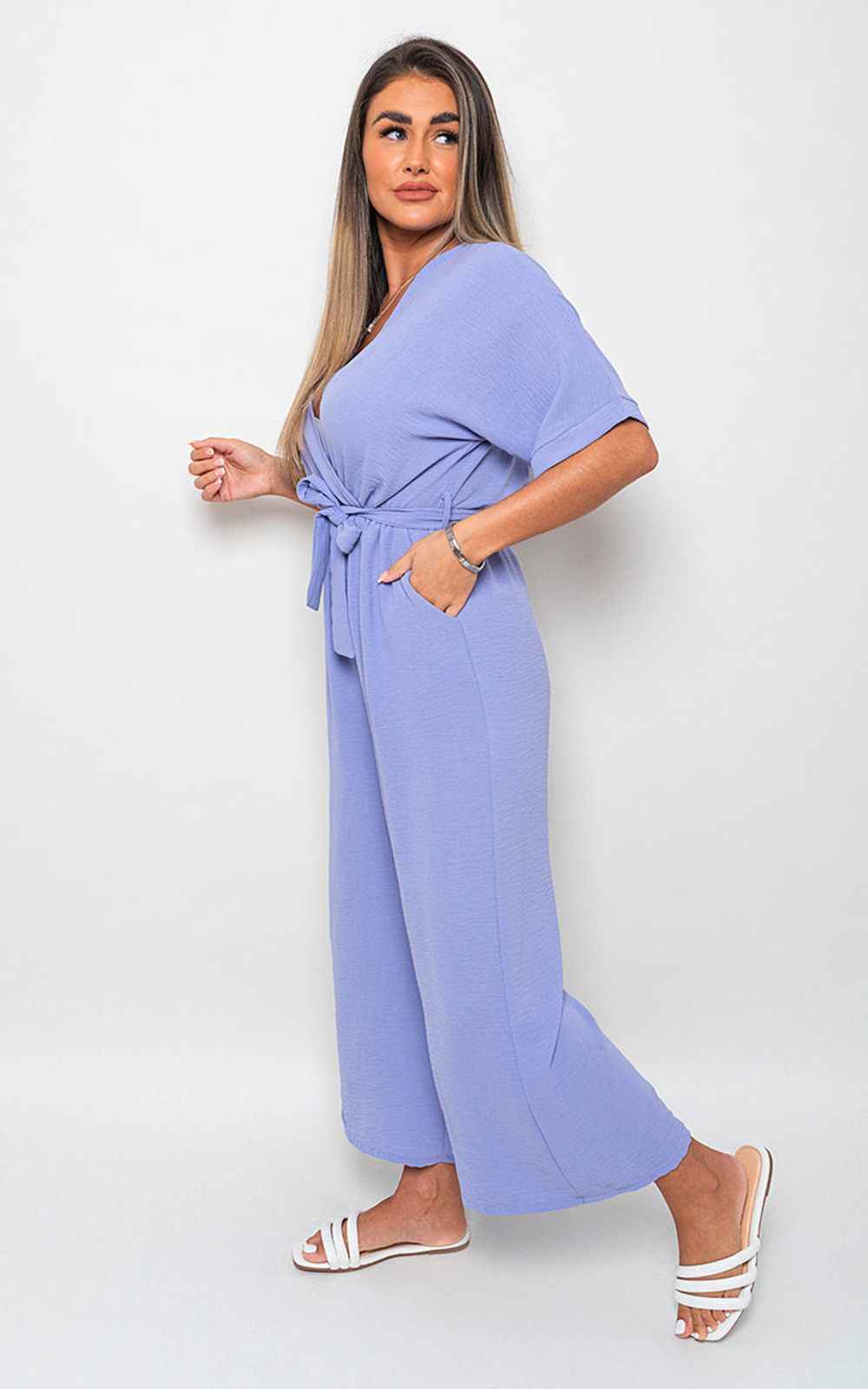 High-Quality V Neck Tie Waist Jumpsuit