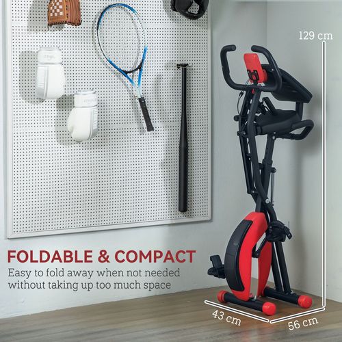 SPORTNOW Folding Exercise Bike with Arm Bands and Hand Pulse Sensor, Red