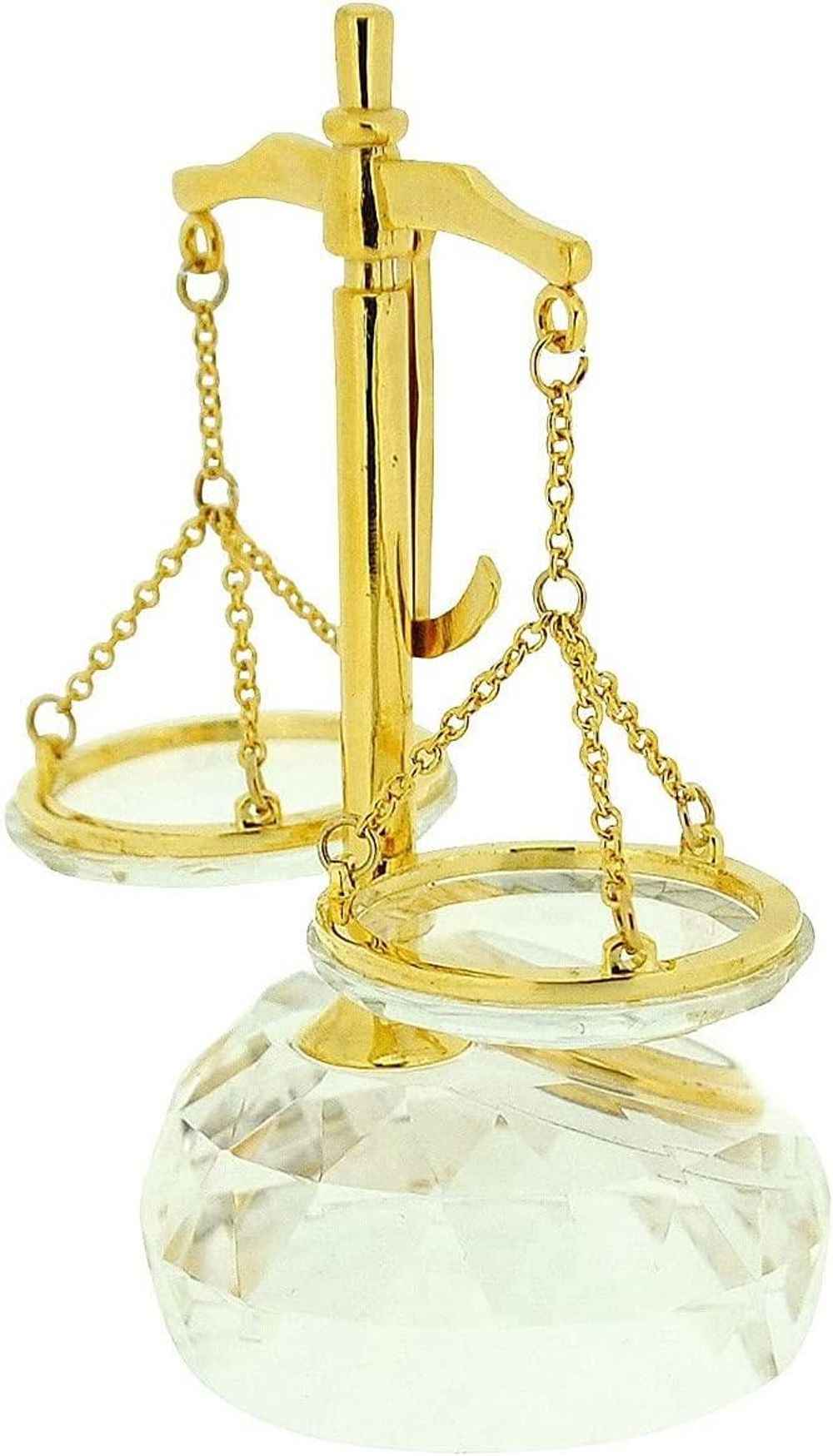 Stunning Gold Plated Miniature Clock - Crystal Balance Scales - Clearance Sale!