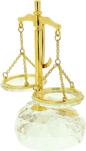 Stunning Gold Plated Miniature Clock - Crystal Balance Scales - Clearance Sale!
