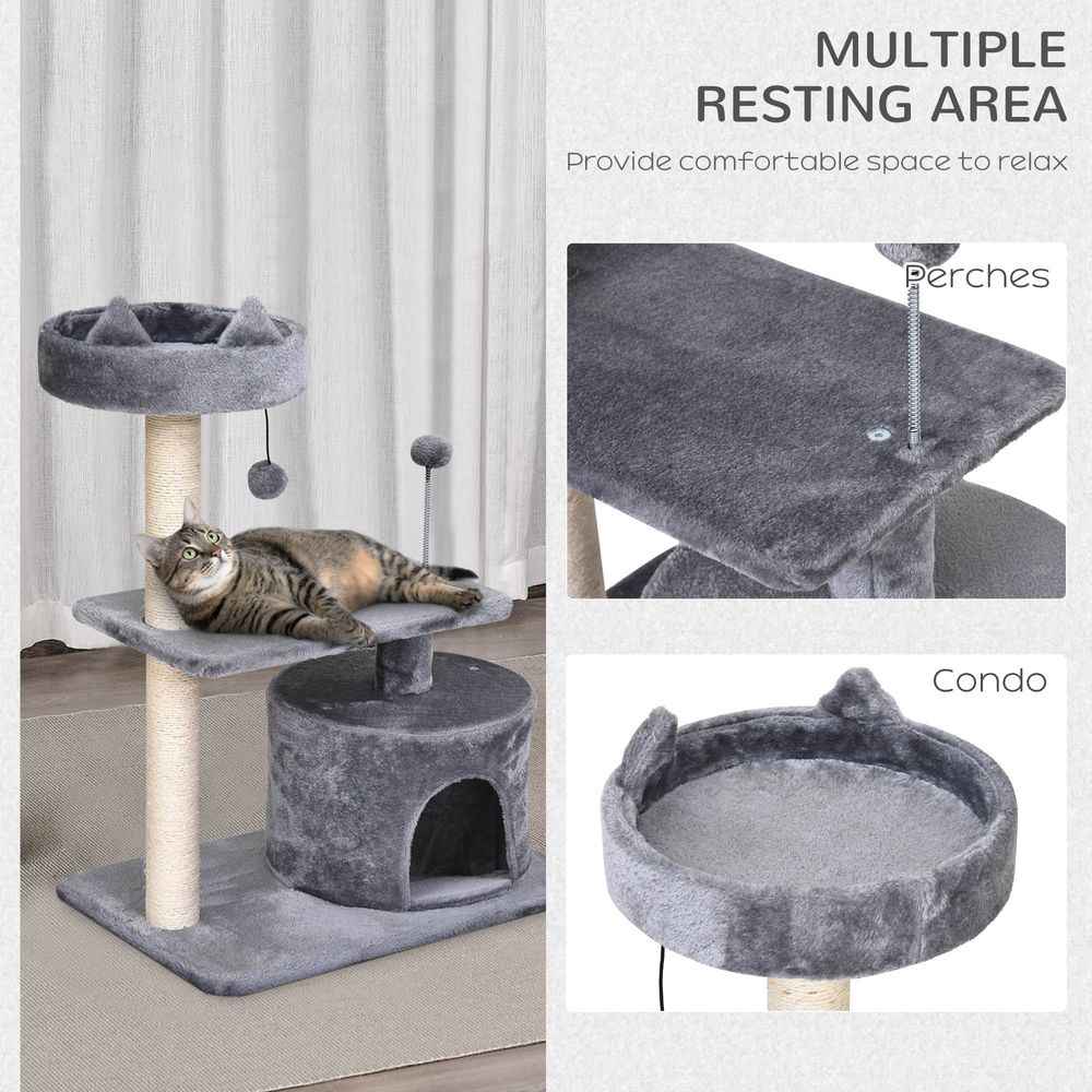 PawHut Mult-level Cat Tree Scratch Post Scratcher Climbing Tower Kitty Activity Center Condo Perch Jumping Platforms Grey 61L x 41W x 81H cm