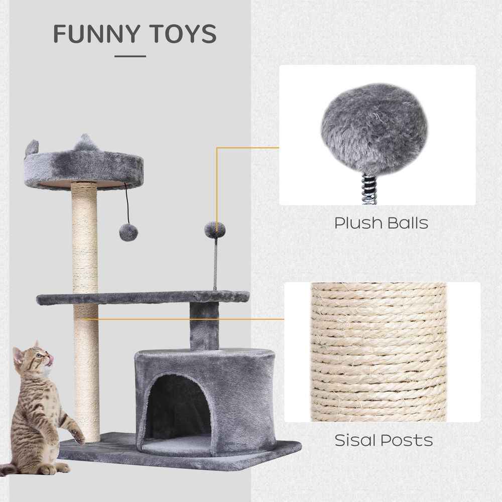 PawHut Mult-level Cat Tree Scratch Post Scratcher Climbing Tower Kitty Activity Center Condo Perch Jumping Platforms Grey 61L x 41W x 81H cm