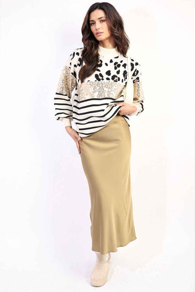Sparkling Leopard Sequin High Neck Knitted Jumper