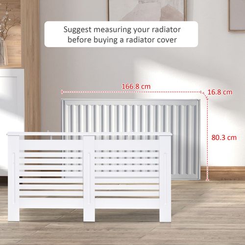 HOMCOM Modern Radiator Cover Cabinet Slatted Design MDF White Medium
