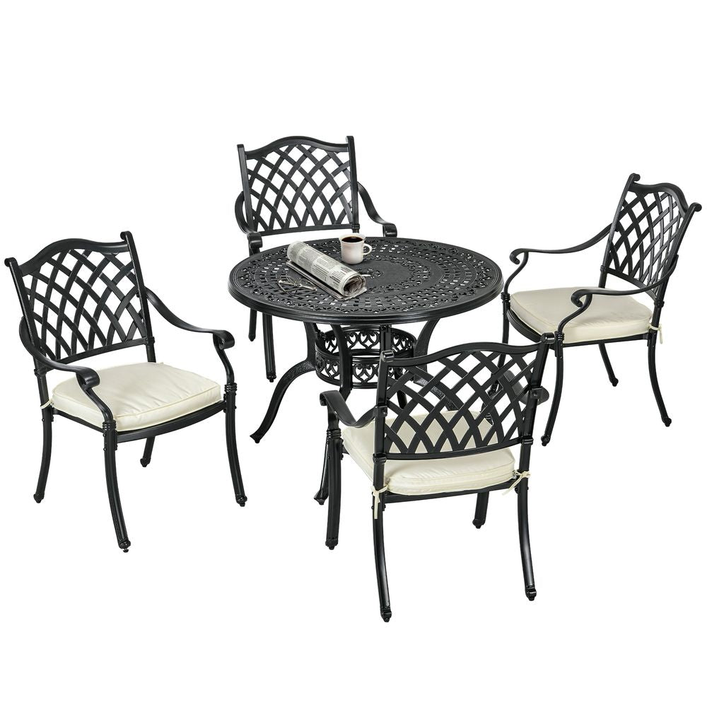 Premium Cast Aluminium Outdoor Dining Set | 4 Seater with Cushions & Umbrella Hole