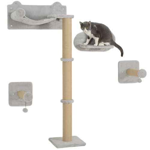 PawHut 4 Piece Cat Shelves w/ Scratching Post, Steps, Jumping Platform