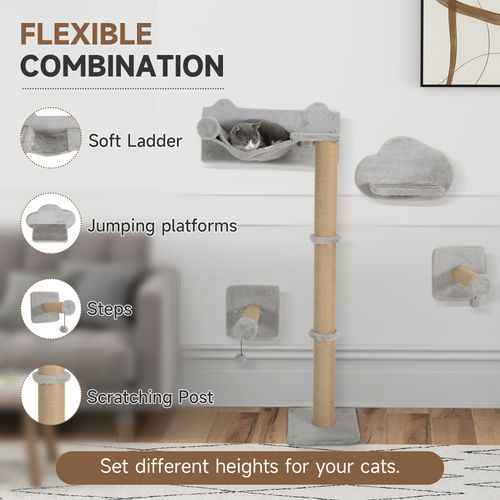 PawHut 4 Piece Cat Shelves w/ Scratching Post, Steps, Jumping Platform