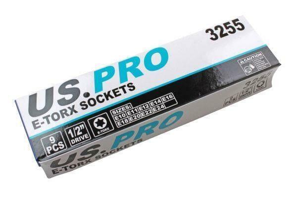US PRO Tools 9pc E Torx Socket Set E10 to E24 1/2" drive female torque star sockets 3255