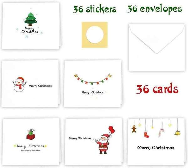 36 Merry Christmas Greeting Cards with Envelopes Stickers 10x12cm KUUQA