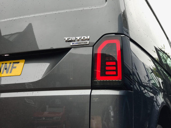 For VW T6 Smoked Tailgate LHD Red-Bars European Left Hand Drive Van only Sequential Indicator