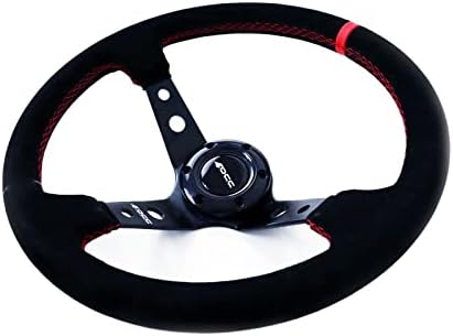 OCC MOTORSPORT OFFSET STEERING WHEEL TRACK MODEL ALCANTARA RED WITH BLACK ARMS - 90 MM FULL DISH WHEEL - 350MM (14 INCH)