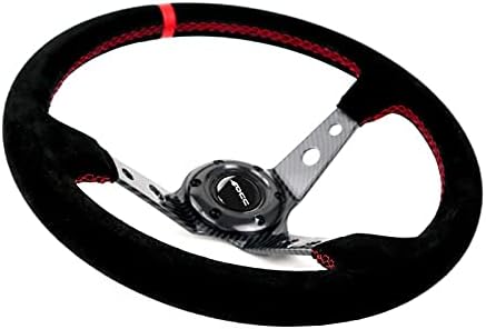 OCC MOTORSPORT OFFSET STEERING WHEEL TRACK MODEL ALCANTARA WITH CARBON LOOK ARMS - 90 MM FULL DISH WHEEL - 350MM (14 INCH)