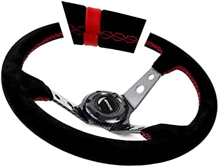 OCC MOTORSPORT OFFSET STEERING WHEEL TRACK MODEL ALCANTARA WITH CARBON LOOK ARMS - 90 MM FULL DISH WHEEL - 350MM (14 INCH)