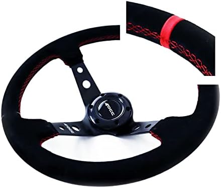 OCC MOTORSPORT OFFSET STEERING WHEEL TRACK MODEL ALCANTARA RED WITH BLACK ARMS - 90 MM FULL DISH WHEEL - 350MM (14 INCH)