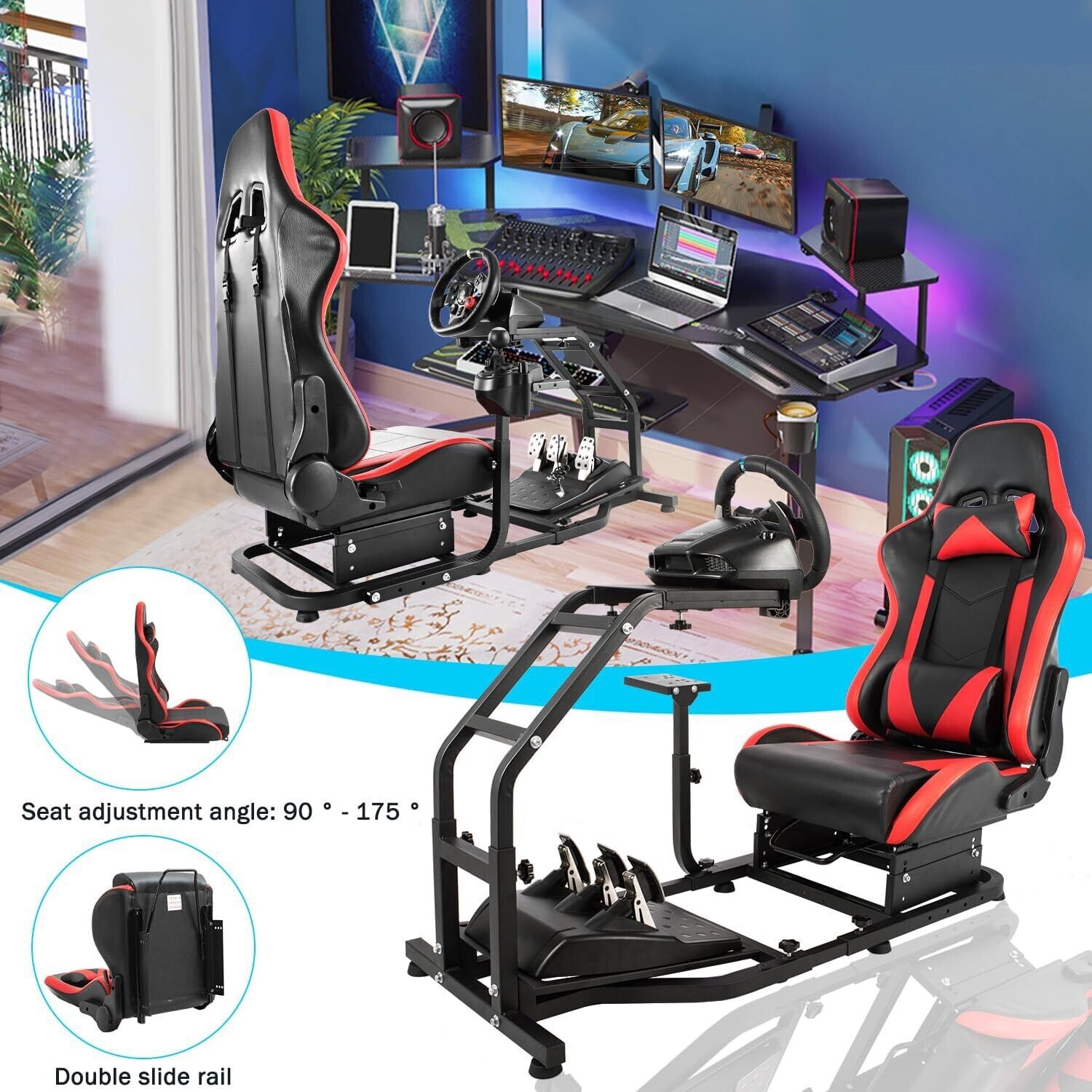 Driving Game Sim Racing Frame & Seat Rig  Add Wheel Pedals Xbox PS PC Console F1