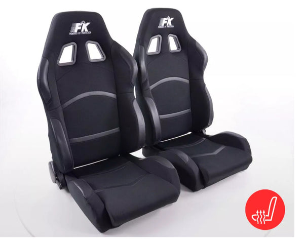 FK Pair Universal Recline Bucket Sports Seats Black HEATED Fast Road Car Edition
