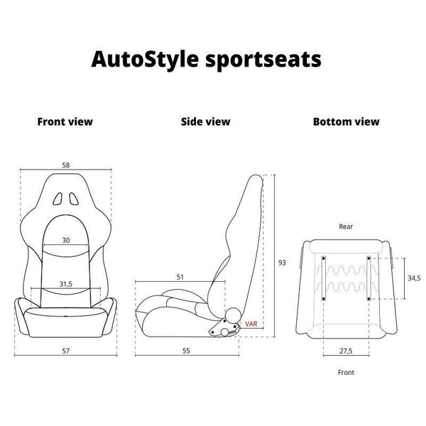 AUTOSTYLE BS2 x1 Universal Bucket Seat Black Synth Leather Fibreglass Back