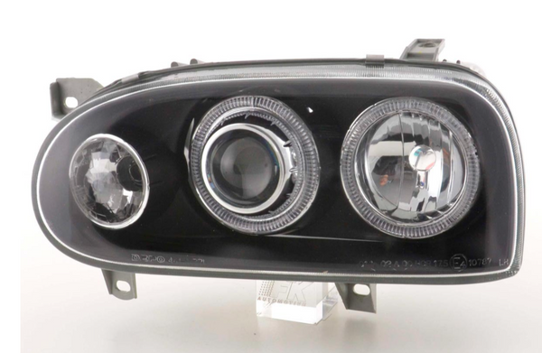 FK Pair LED DRL Angel Eye Halo Ring Projector Headlights VW Golf 3 MK3 1HXO EXO 91-97 Universal - LHD + RHD