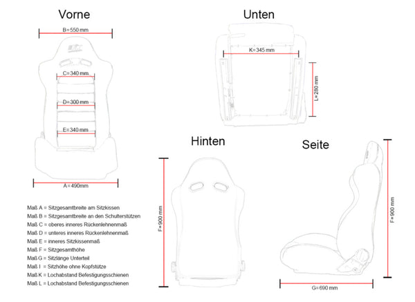 FK Pair Universal Recline Bucket Sports Seats Black HEATED Fast Road Car Edition