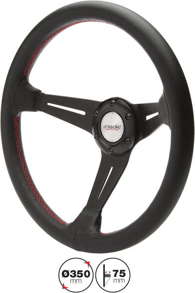 Simoni Racing Universal 350mm Leather Steering WHEEL 3 Spoke Black Red Car Sim