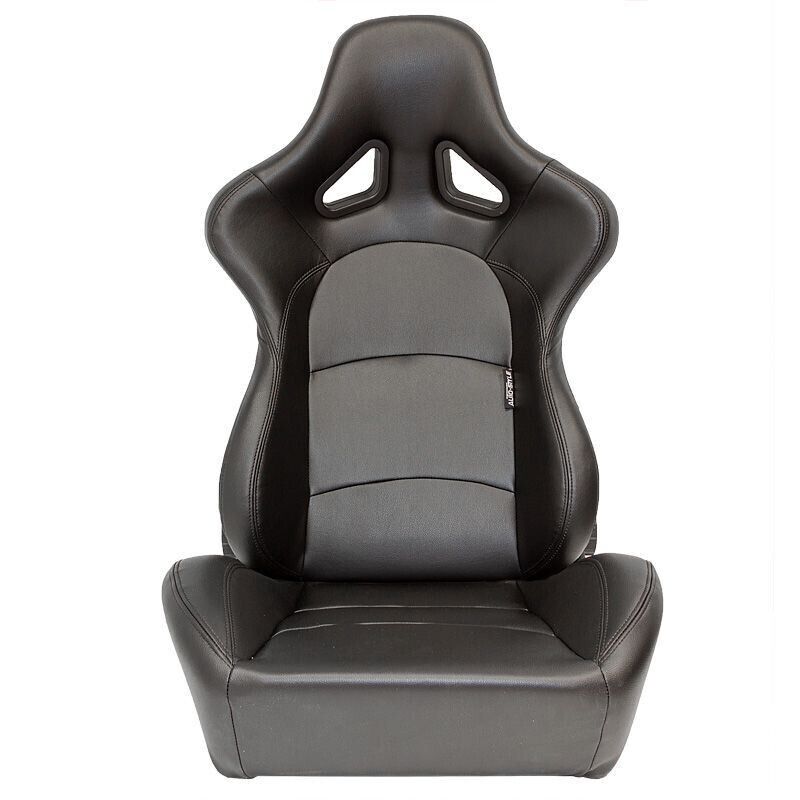 AUTOSTYLE BS2 x1 Universal Bucket Seat Black Synth Leather Fibreglass Back