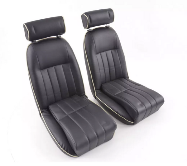 FK BLACK White Piping Classic Car Retro Kit Sports Car Fixed Back Bucket Seats