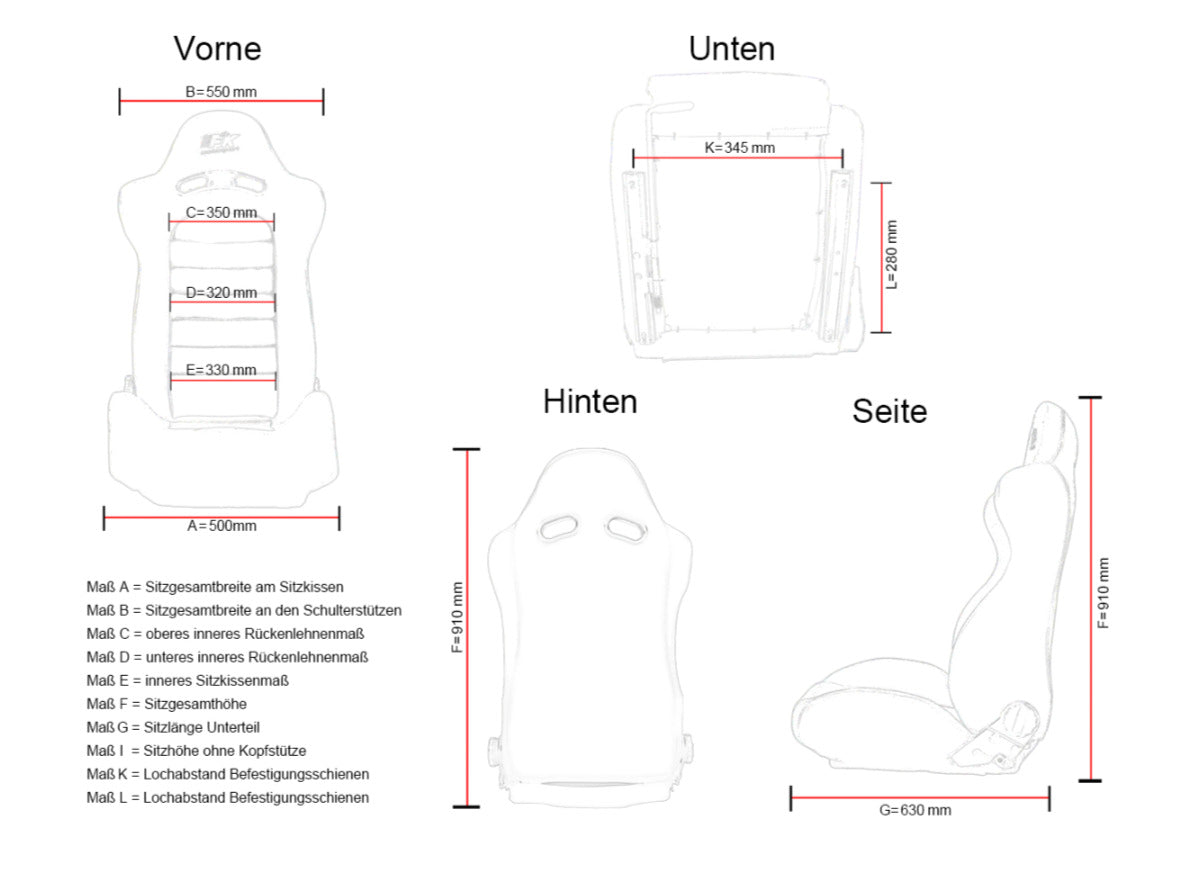 FK Pair Universal Reclining Bucket Sports Seats - Race Black & BLUE Edition