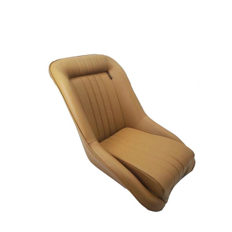 AS x2 Classic Car Retro Kit Sports Fixed Back Bucket Seats Beige PVC inc slides