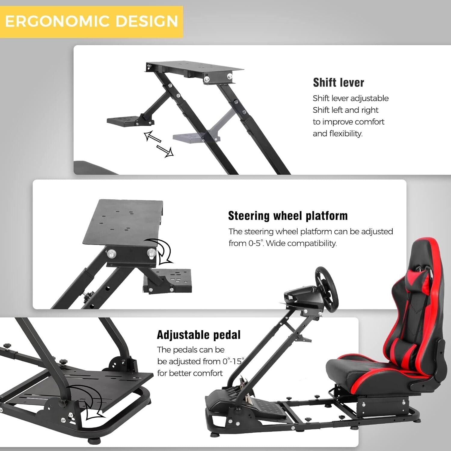 Driving Game Sim Racing Frame & Seat Rig  Add Wheel Pedals Xbox PS PC Console F1