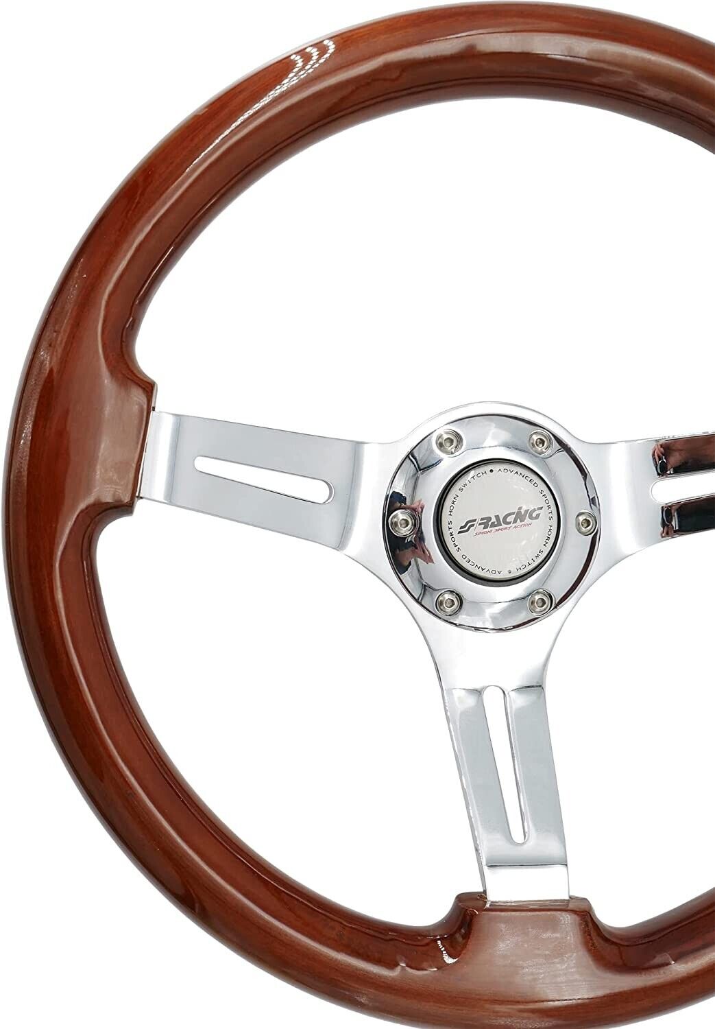 Simoni Racing Sport Steering WHEEL Wood Classic Retro Kit Brown Chrome 350mm
