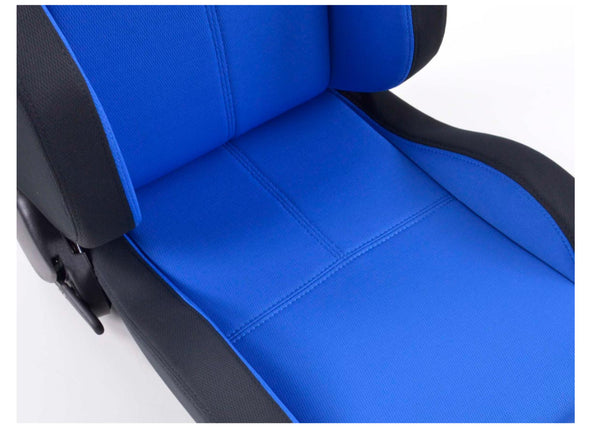 FK Pair Universal Reclining Bucket Sports Seats - Race Black & BLUE Edition