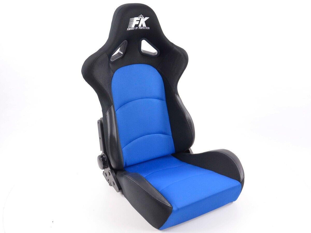 FK Pair Universal Recline Bucket Sports Seats BLACK BLUE TEXTILE Edition