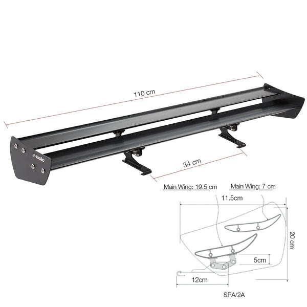 SR Evotech F1 Universal Large Double Roof Wing Spoiler Black Aluminium 111x12x19