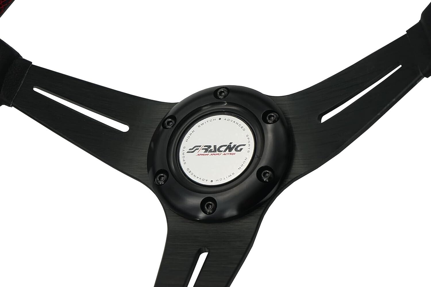 Simoni Racing Universal 350mm Leather Steering WHEEL 3 Spoke Black Red Car Sim
