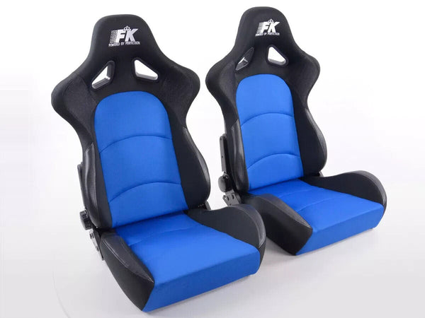 FK Pair Universal Recline Bucket Sports Seats BLACK BLUE TEXTILE Edition